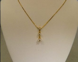 14K Yellow Gold .50CT TW Diamond Drop Pendant w/20″ Box Link Chain