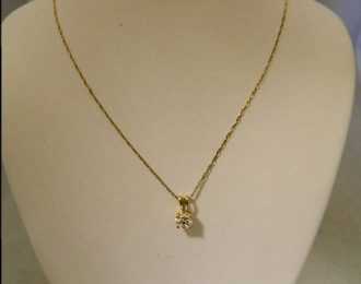 14k Yellow Gold 0.53CT Round Solitaire Diamond Pendant w/22″ Fancy Link Chain